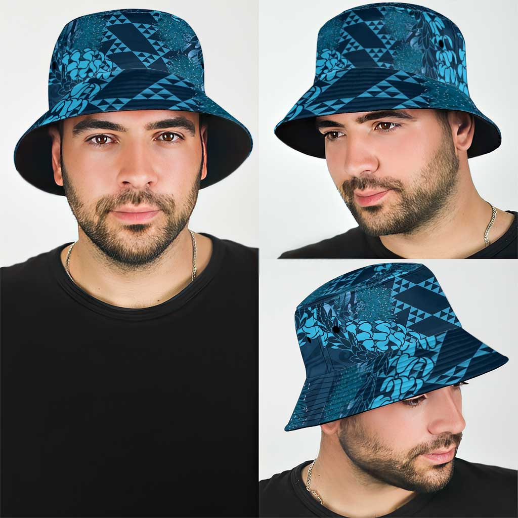 Naval Night Aloha Hawaii Bucket Hat Hawaiian Kakau Ohia Lehua Lei - Polynesian Pride