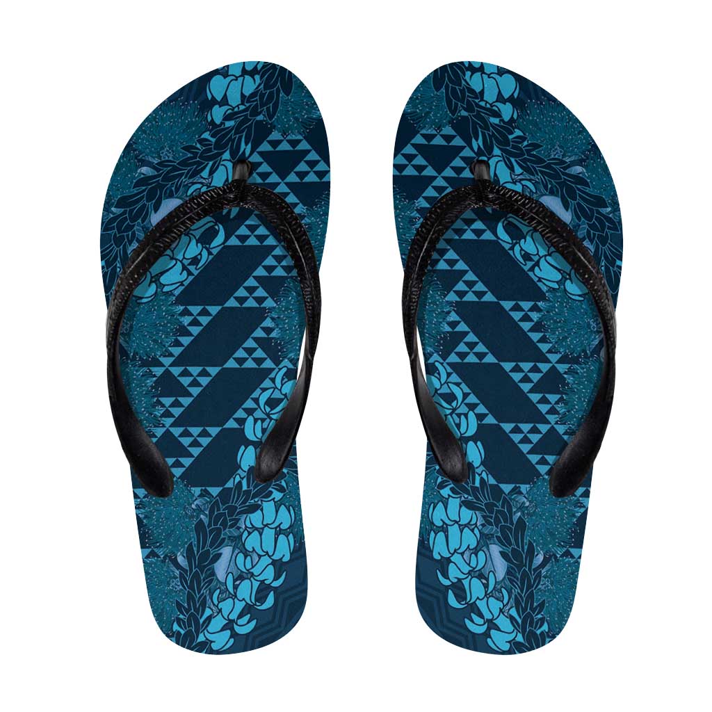Naval Night Aloha Hawaii Flip Flops Hawaiian Kakau Ohia Lehua Lei - Polynesian Pride