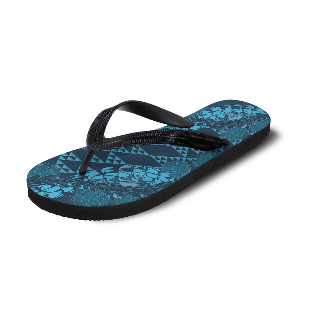 Naval Night Aloha Hawaii Flip Flops Hawaiian Kakau Ohia Lehua Lei - Polynesian Pride