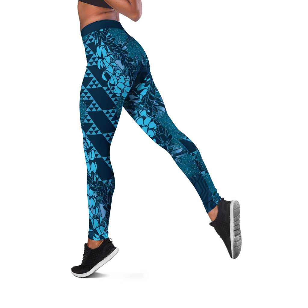 Naval Night Aloha Hawaii Leggings Hawaiian Kakau Ohia Lehua Lei - Polynesian Pride