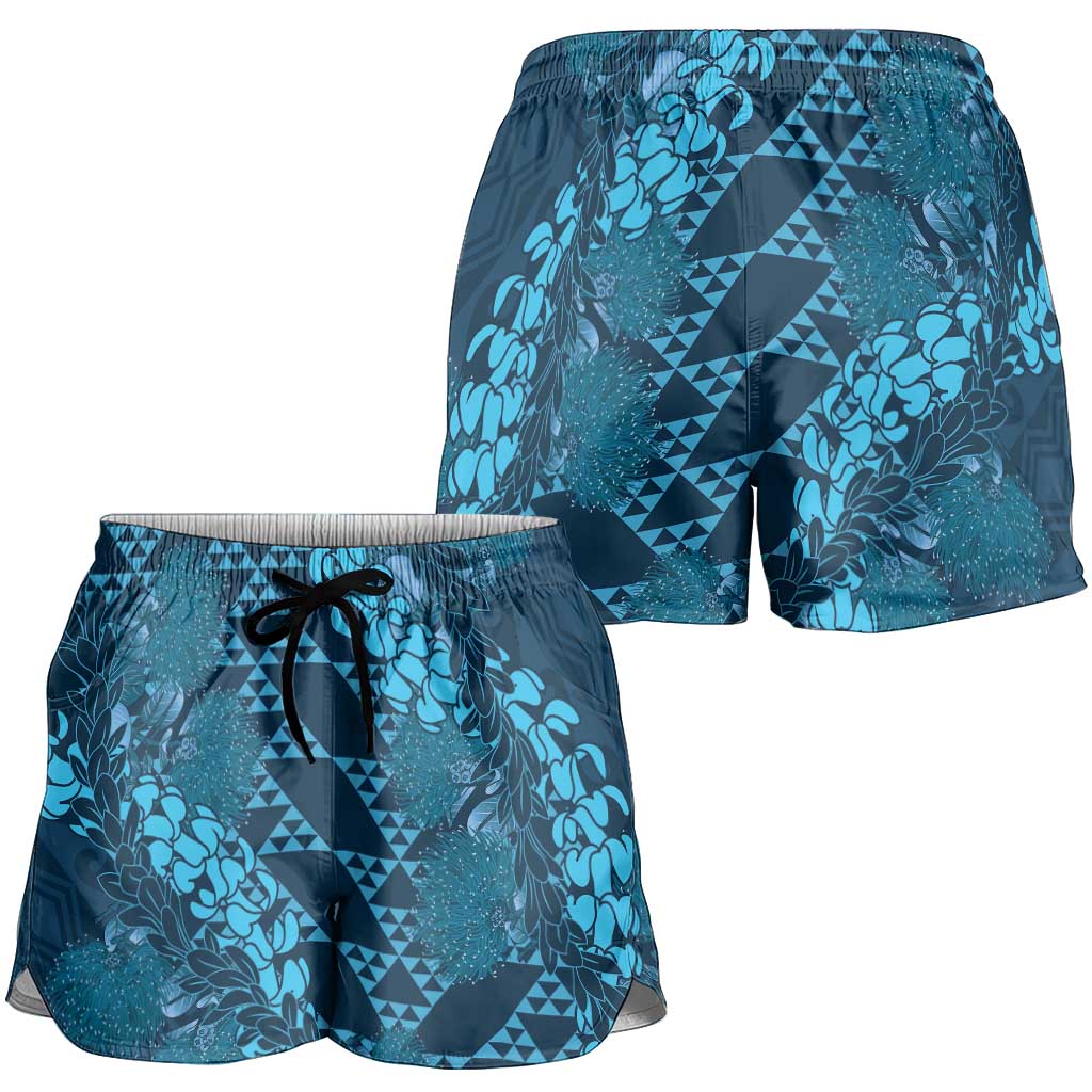 Naval Night Aloha Hawaii Shorts for Women Hawaiian Kakau Ohia Lehua Lei LT14 - Polynesian Pride