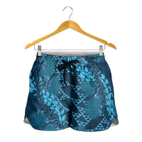 Naval Night Aloha Hawaii Shorts for Women Hawaiian Kakau Ohia Lehua Lei LT14 - Polynesian Pride