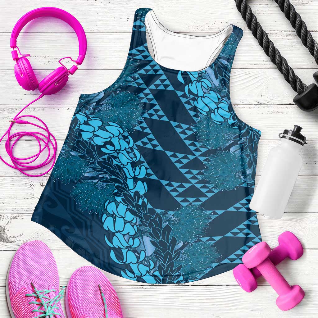 Naval Night Aloha Hawaii Women Racerback Tank Hawaiian Kakau Ohia Lehua Lei LT14 Blue - Polynesian Pride