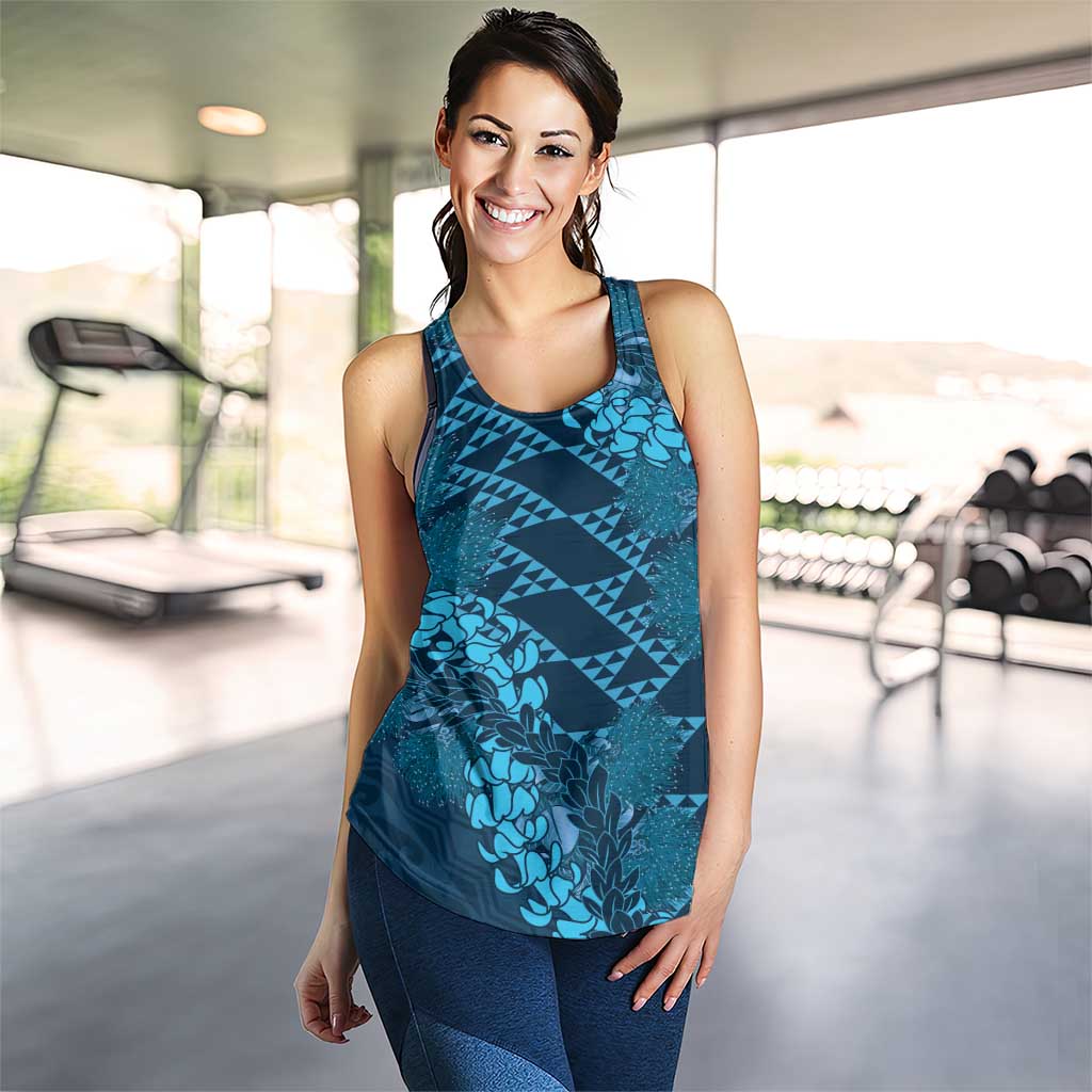 Naval Night Aloha Hawaii Women Racerback Tank Hawaiian Kakau Ohia Lehua Lei LT14 - Polynesian Pride