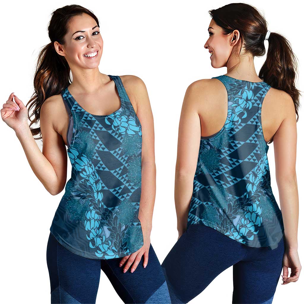 Naval Night Aloha Hawaii Women Racerback Tank Hawaiian Kakau Ohia Lehua Lei LT14 - Polynesian Pride