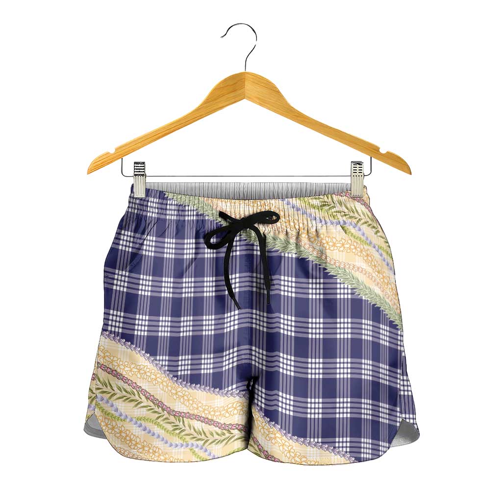 Navy Palaka Hawaii Leis Elegant Vibes Shorts for Women