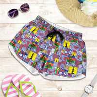 New Caledonia Joyeux Noel Shorts for Women Pacific Patchwork Xmas Vibes LT9 Blue - Polynesian Pride