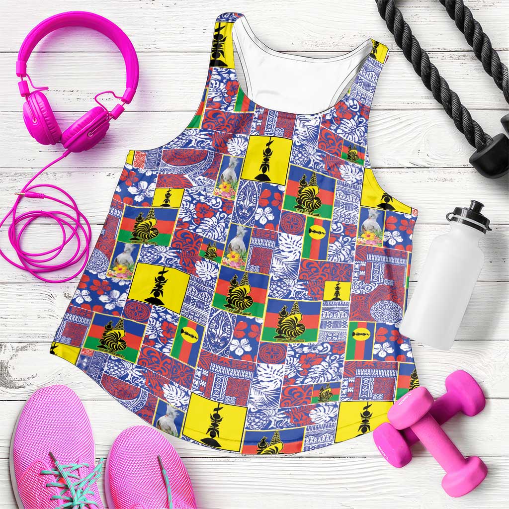 New Caledonia Joyeux Noel Women Racerback Tank Pacific Patchwork Xmas Vibes LT9 Blue - Polynesian Pride