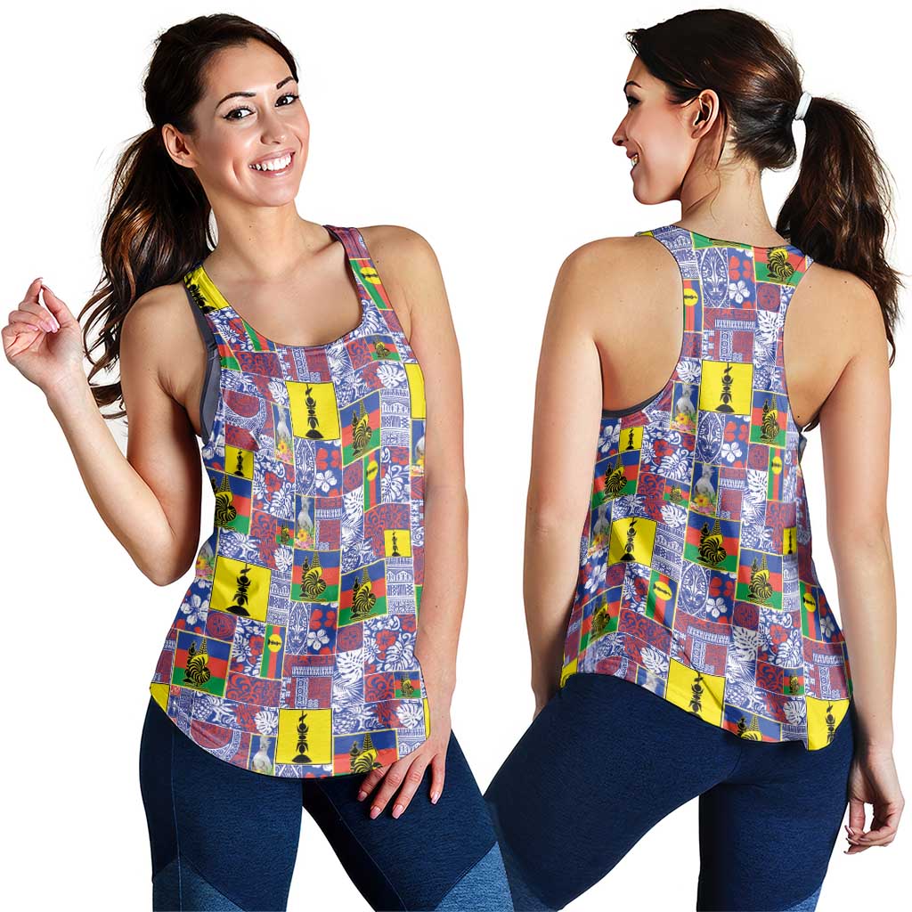 New Caledonia Joyeux Noel Women Racerback Tank Pacific Patchwork Xmas Vibes LT9 - Polynesian Pride