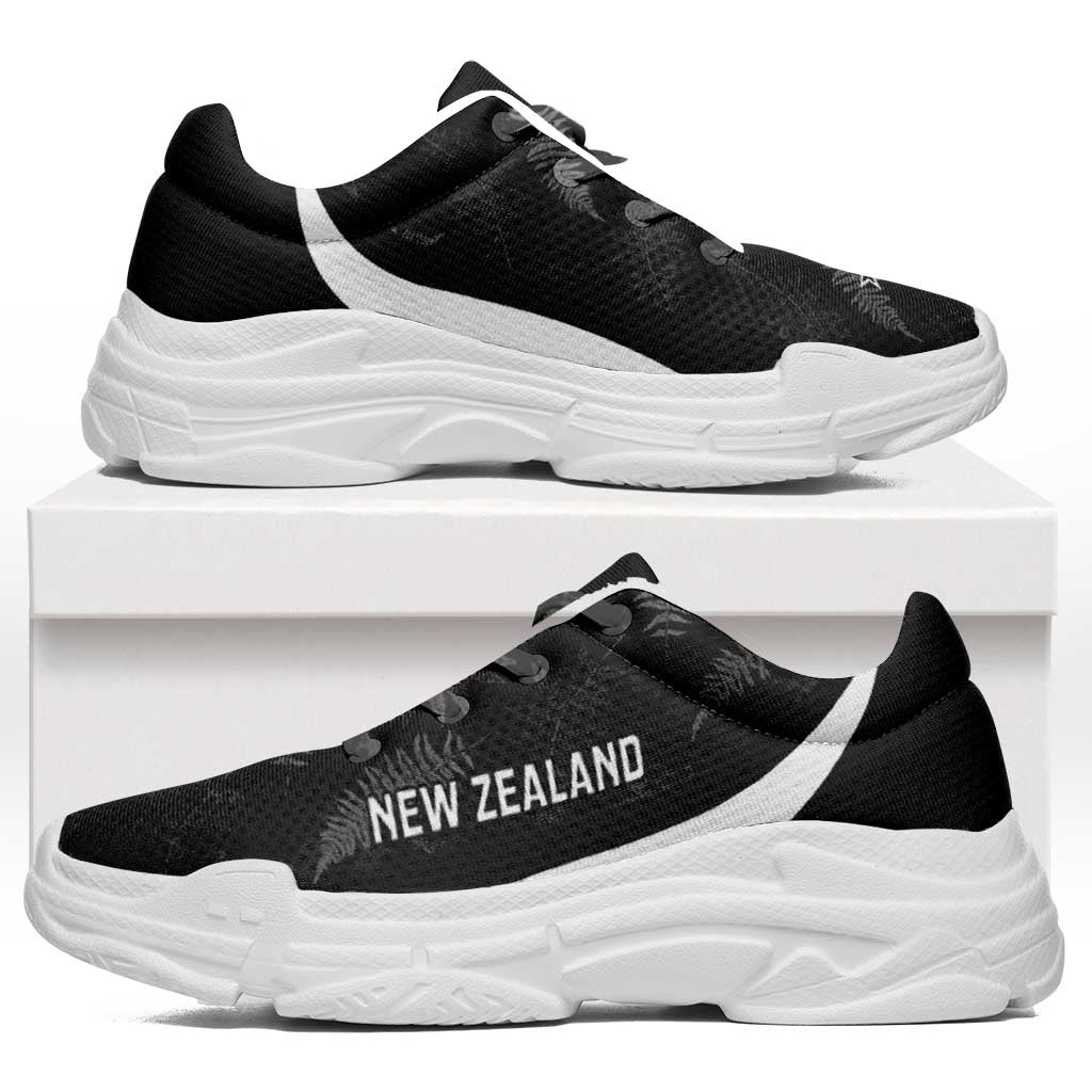 New Zealand 2026 Football Chunky Sneakers Go All White Silver Fern Curve Stylized LT14 Black - Polynesian Pride