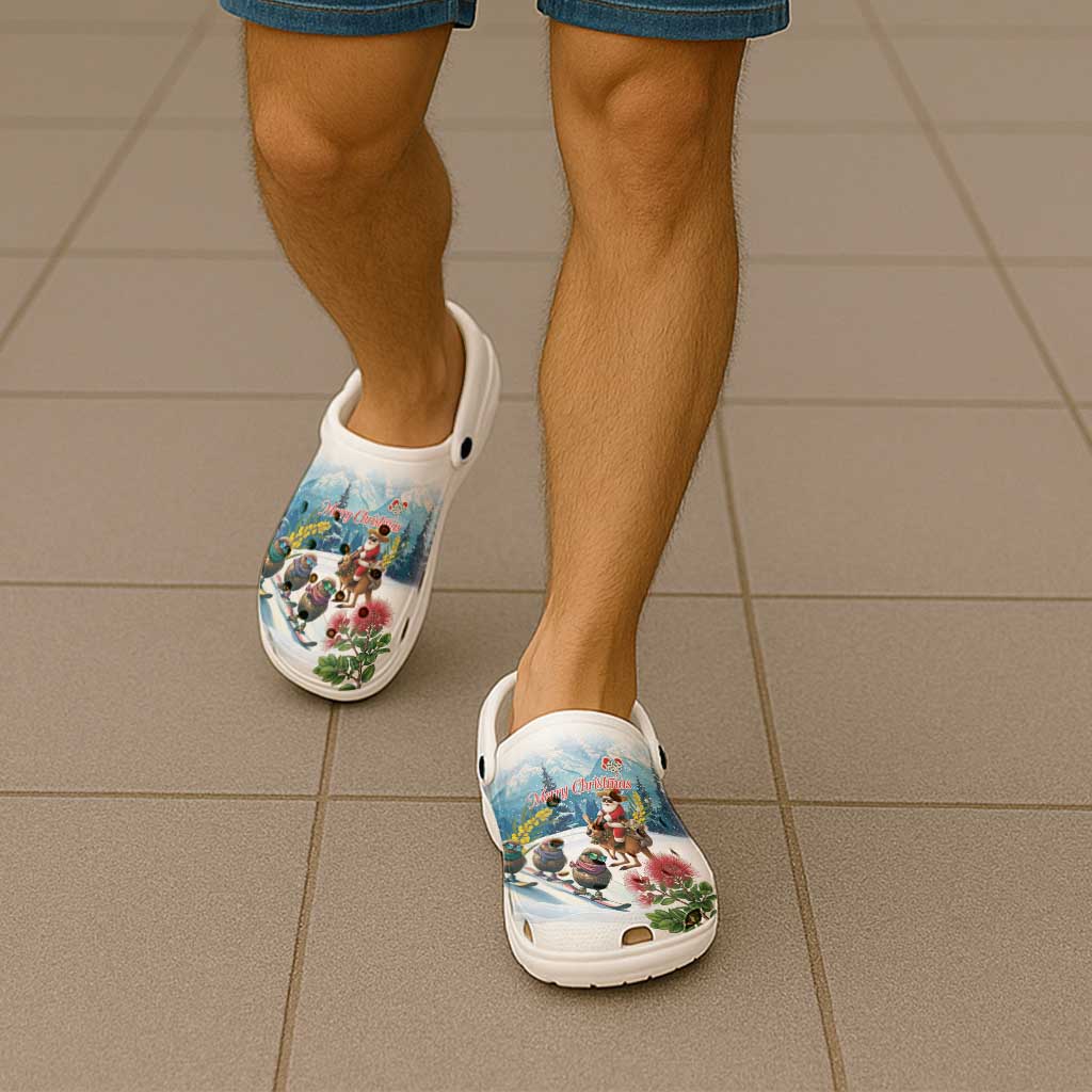 New Zealand and Australia Merry Christmas Clogs Shoes Kiwi Birds Skiing and Koala Santa Riding Kangaroo LT03 - Polynesian Pride