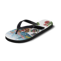 New Zealand and Australia Merry Christmas Flip Flops Kiwi Birds Skiing and Koala Santa Riding Kangaroo LT03 - Polynesian Pride