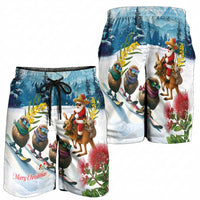 New Zealand and Australia Merry Christmas Shorts for Men Kiwi Birds Skiing and Koala Santa Riding Kangaroo LT03 - Polynesian Pride