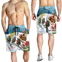 New Zealand and Australia Merry Christmas Shorts for Men Kiwi Birds Skiing and Koala Santa Riding Kangaroo LT03 - Polynesian Pride