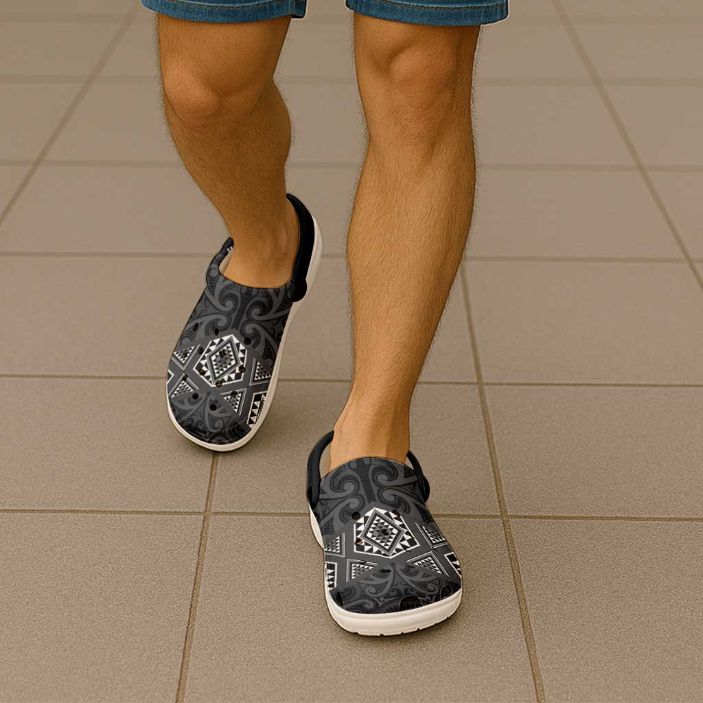 New Zealand Aotearoa Clogs Shoes Black Taniko Art Maori Pattern - Polynesian Pride