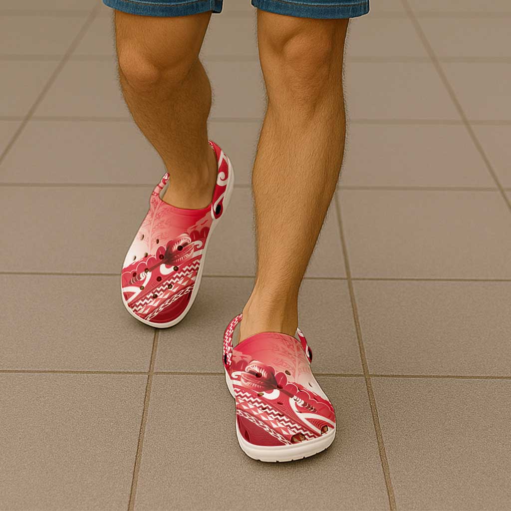 New Zealand Aotearoa Darts Masters Clogs Shoes Maori Art Tattoo with Tribal Dart Symbol Red - Polynesian Pride