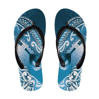 New Zealand Aotearoa Darts Masters Flip Flops Maori Art Tattoo with Tribal Dart Symbol Blue - Polynesian Pride