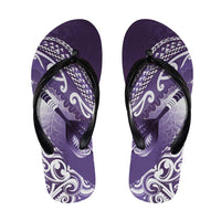 New Zealand Aotearoa Darts Masters Flip Flops Maori Art Tattoo with Tribal Dart Symbol Purple - Polynesian Pride
