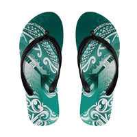 New Zealand Aotearoa Darts Masters Flip Flops Maori Art Tattoo with Tribal Dart Symbol Teal Color - Polynesian Pride