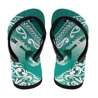 New Zealand Aotearoa Darts Masters Flip Flops Maori Art Tattoo with Tribal Dart Symbol Teal Color - Polynesian Pride