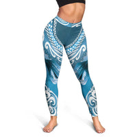 New Zealand Aotearoa Darts Masters Leggings Maori Art Tattoo with Tribal Dart Symbol Blue - Polynesian Pride