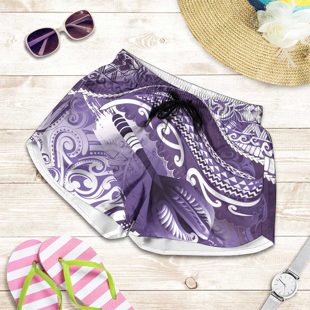 New Zealand Aotearoa Darts Masters Shorts for Women Maori Art Tattoo with Tribal Dart Symbol Purple LT03 Purple - Polynesian Pride