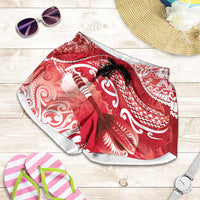 New Zealand Aotearoa Darts Masters Shorts for Women Maori Art Tattoo with Tribal Dart Symbol Red LT03 Red - Polynesian Pride