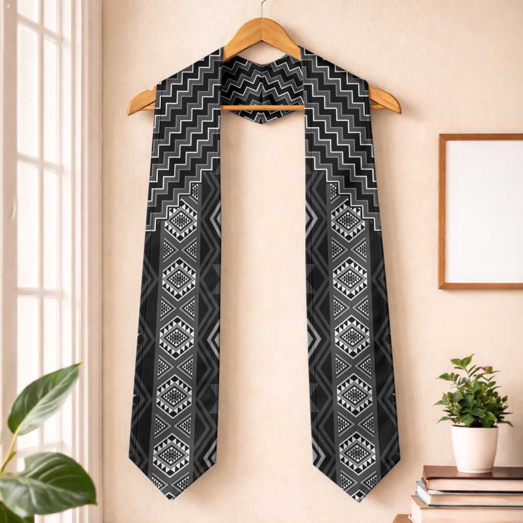 New Zealand Aotearoa Graduation Stole Black Poutama With Taniko Pattern LT05 One Size Black - Polynesian Pride