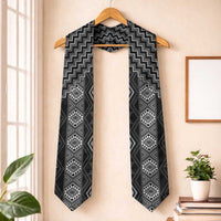 New Zealand Aotearoa Graduation Stole Black Poutama With Taniko Pattern LT05 One Size Black - Polynesian Pride