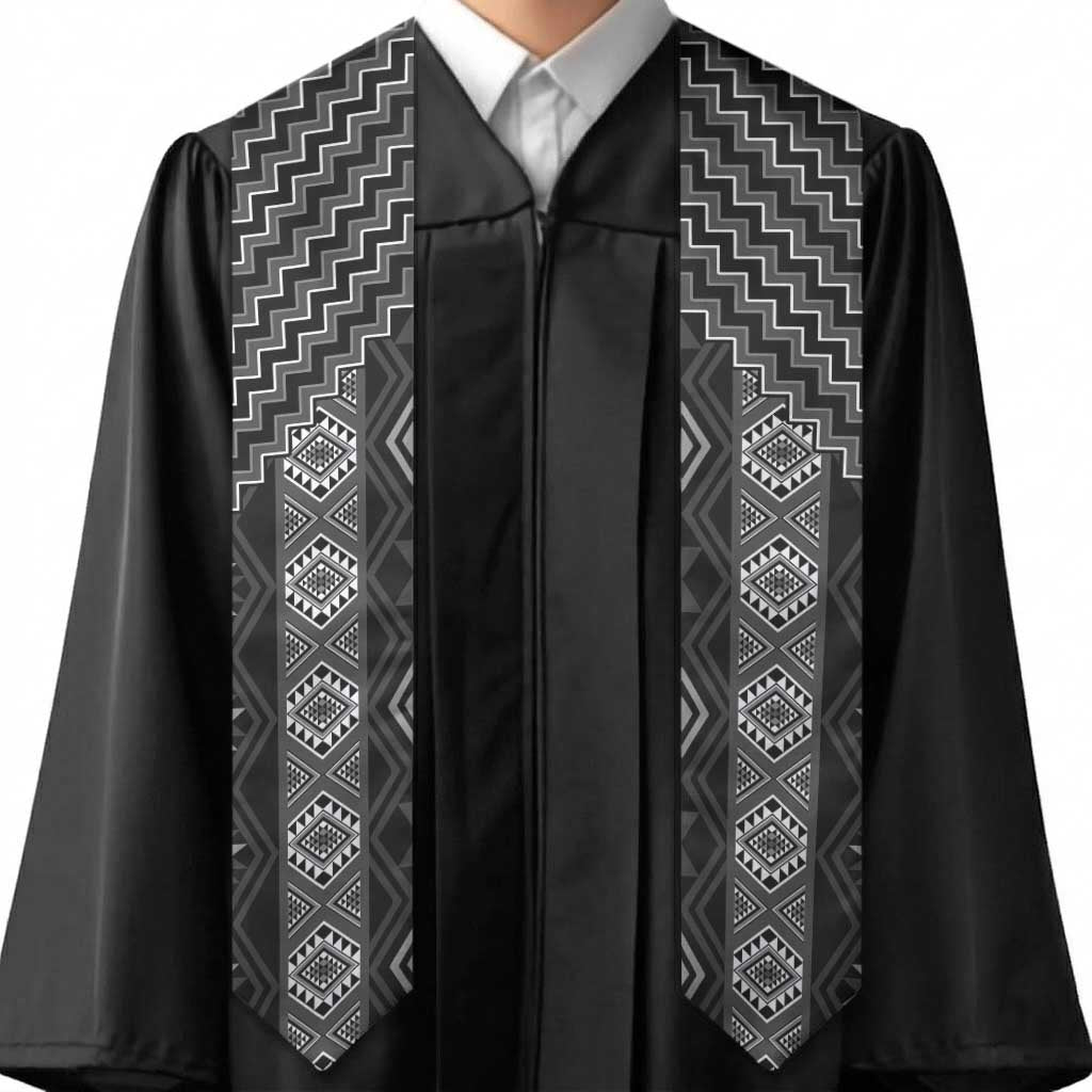 New Zealand Aotearoa Graduation Stole Black Poutama With Taniko Pattern LT05 - Polynesian Pride