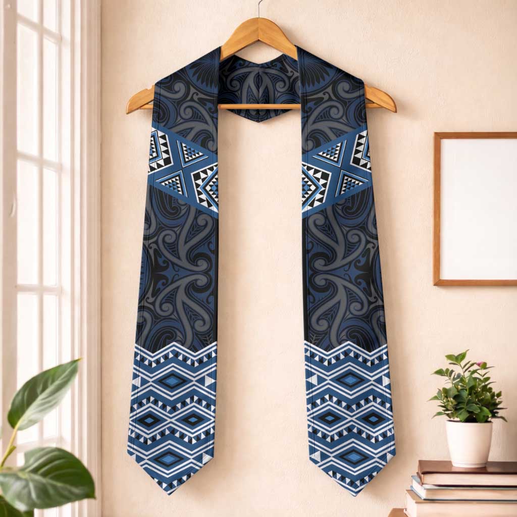 New Zealand Aotearoa Graduation Stole Blue Taniko Art Maori Pattern