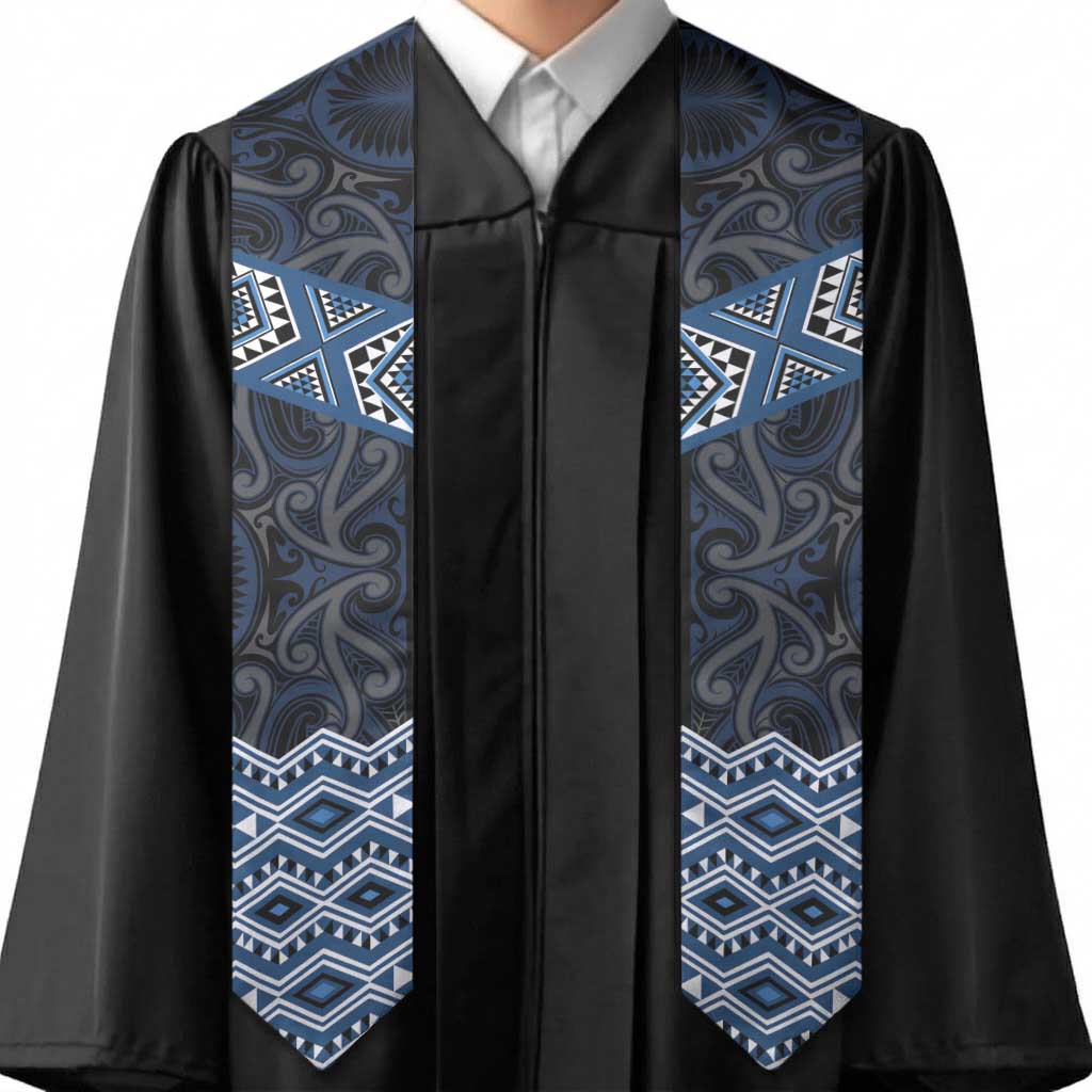 New Zealand Aotearoa Graduation Stole Blue Taniko Art Maori Pattern