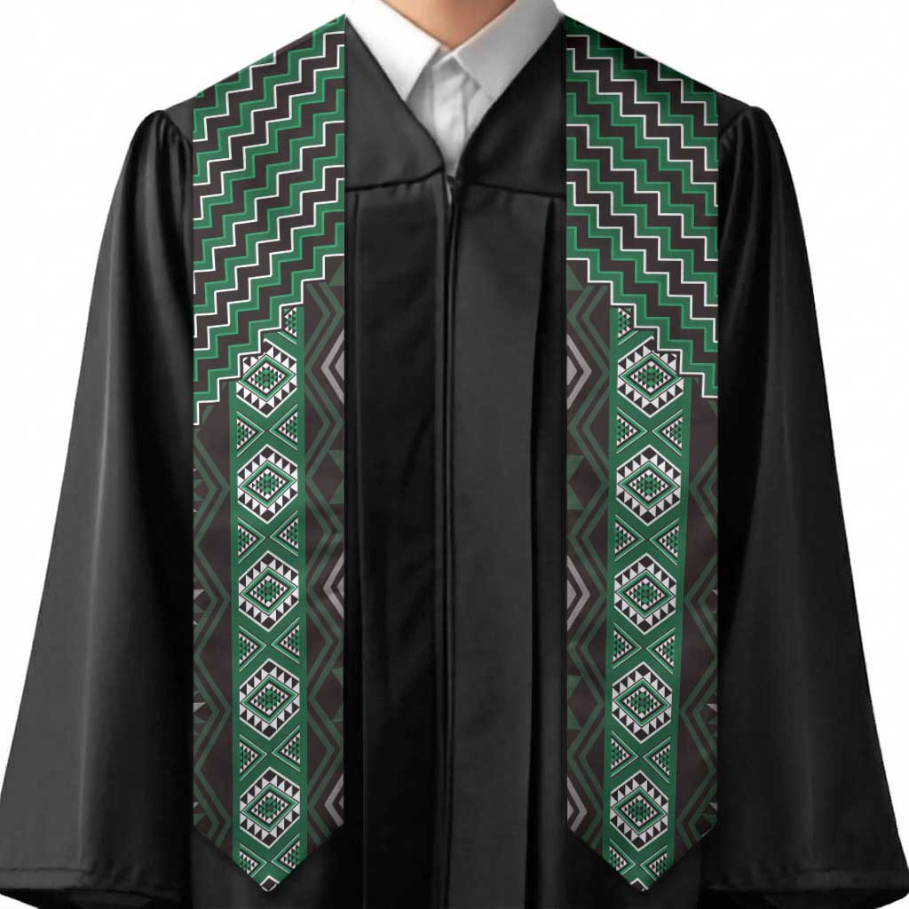 New Zealand Aotearoa Graduation Stole Green Poutama With Taniko Pattern
