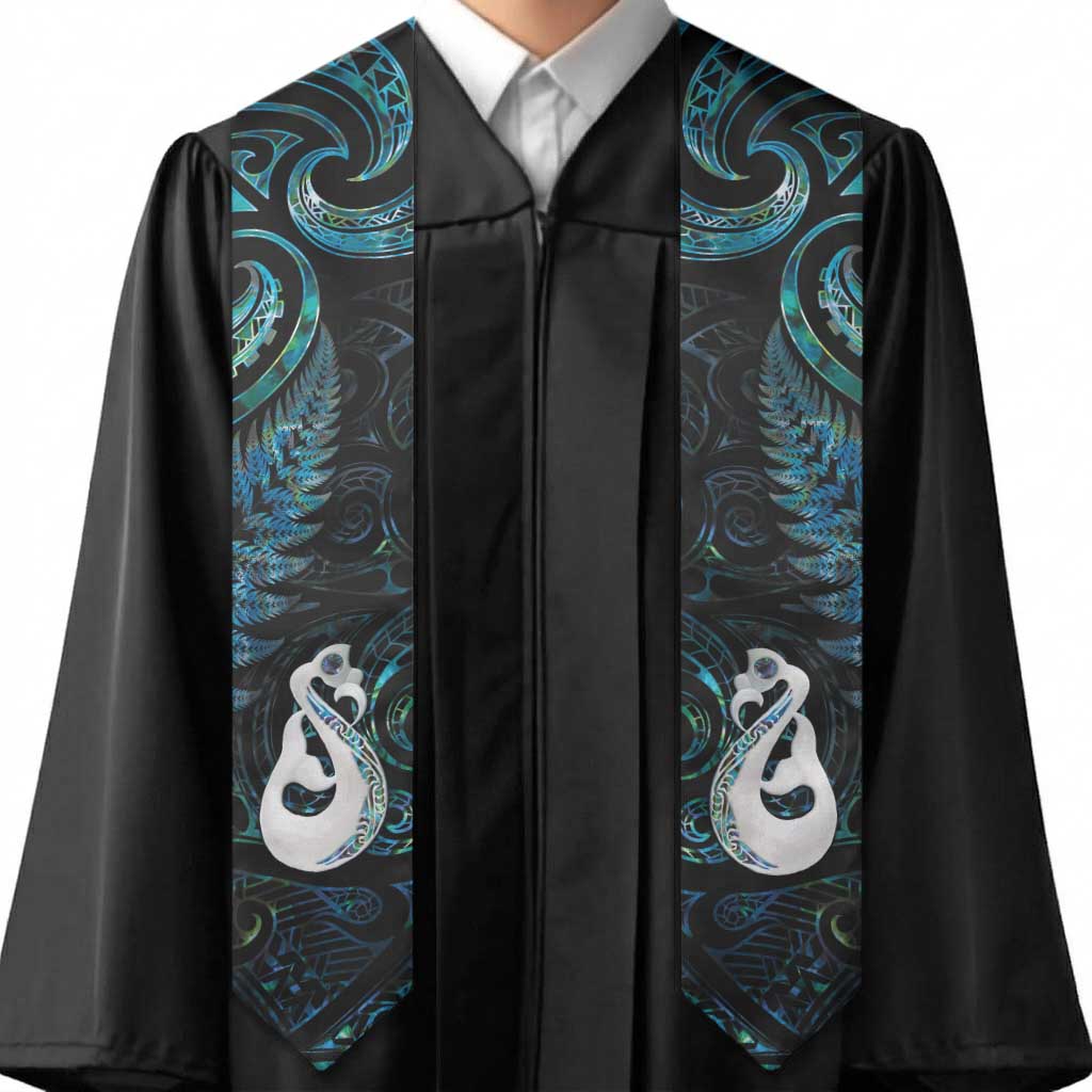 New Zealand Aotearoa Graduation Stole Maori Manaia Paua Shell Glitter Turquoise