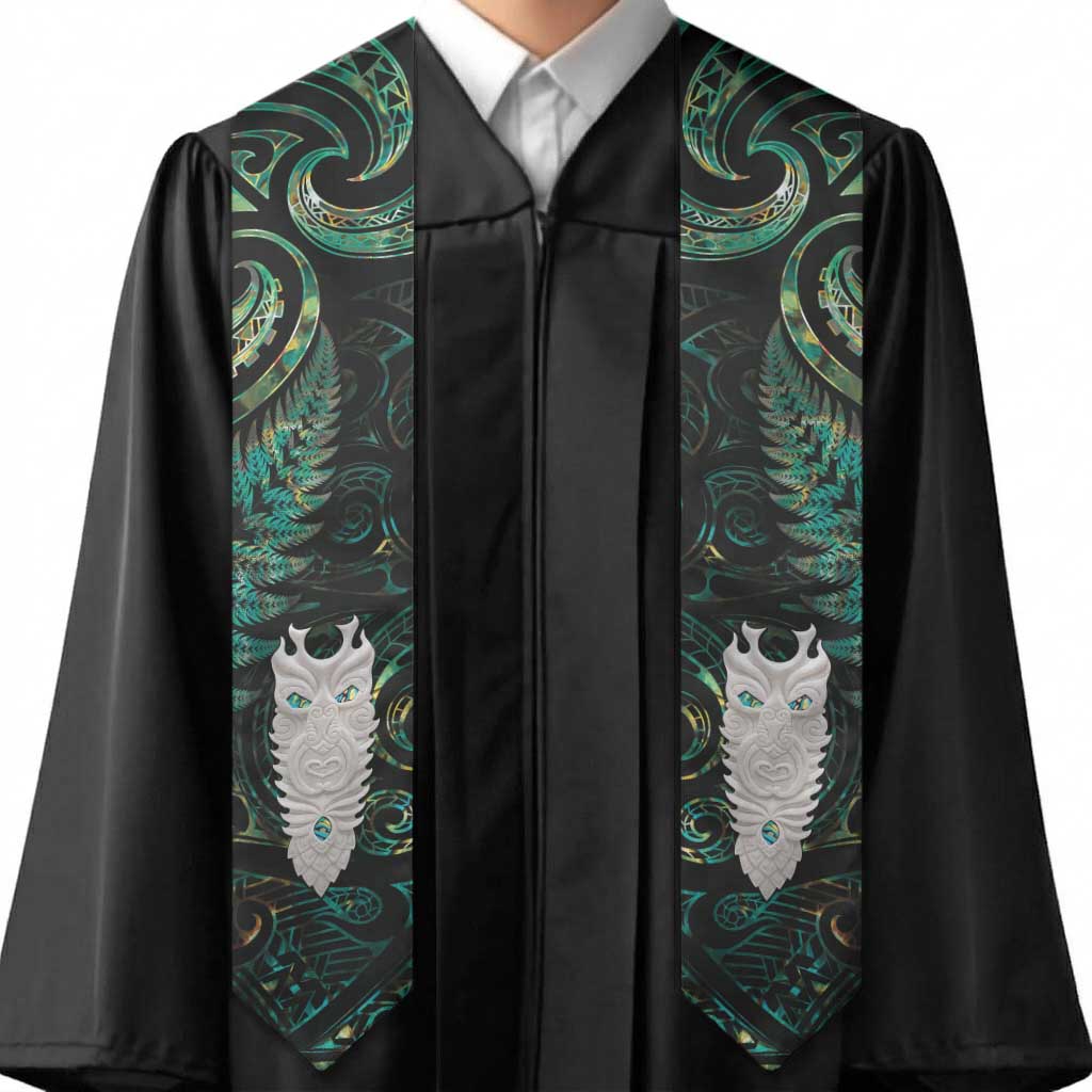 New Zealand Aotearoa Graduation Stole Maori Tane Te Waiora Paua Shell Glitter Green LT05 - Polynesian Pride