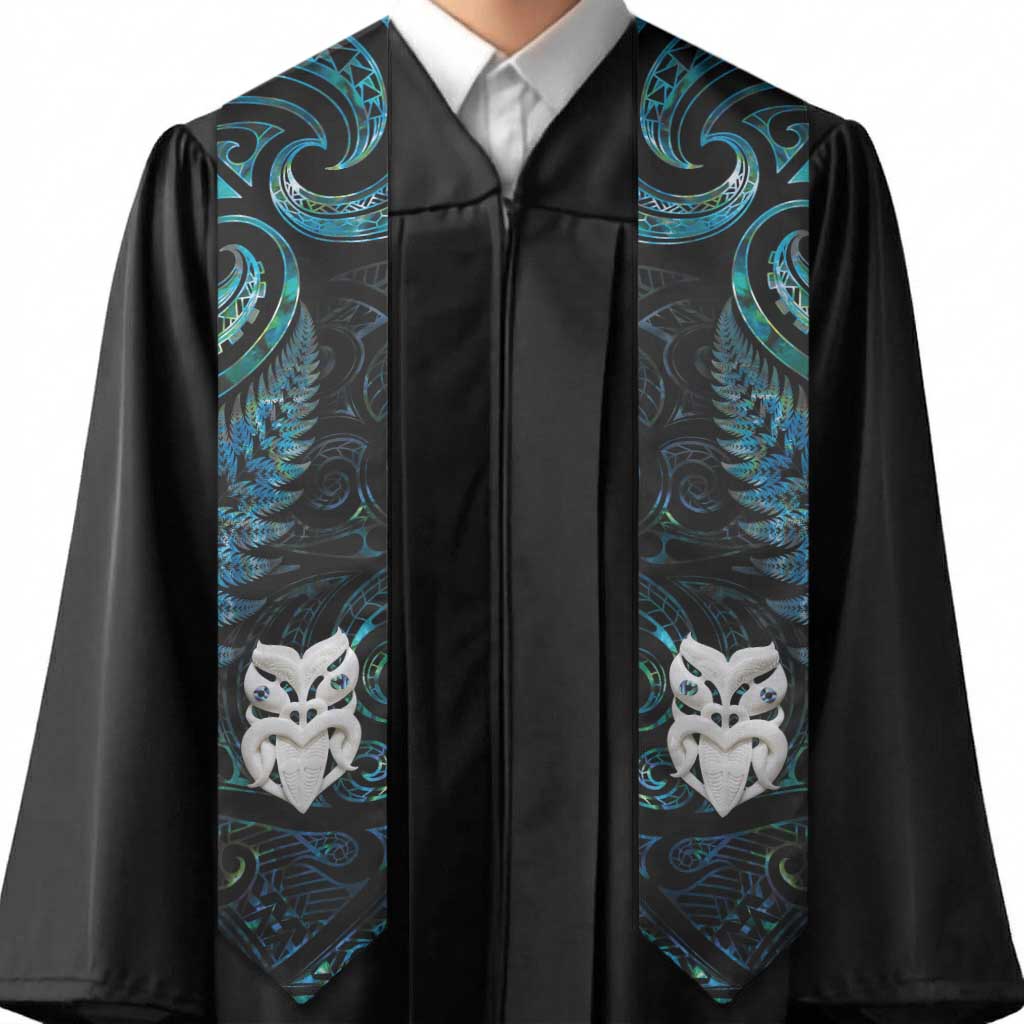 New Zealand Aotearoa Graduation Stole Maori Wheku Paua Shell Glitter Turquoise