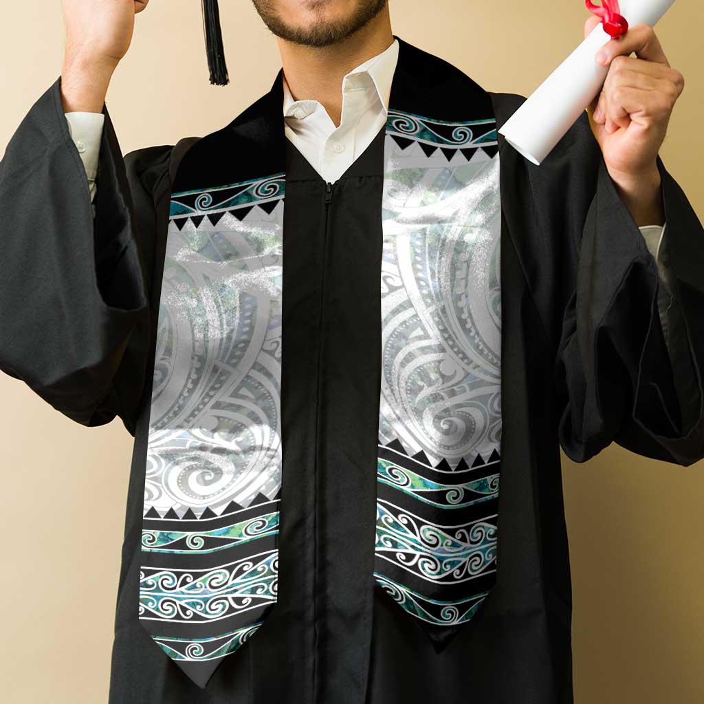 New Zealand Aotearoa Graduation Stole With Paua Shell Kowhaiwhai Pattern