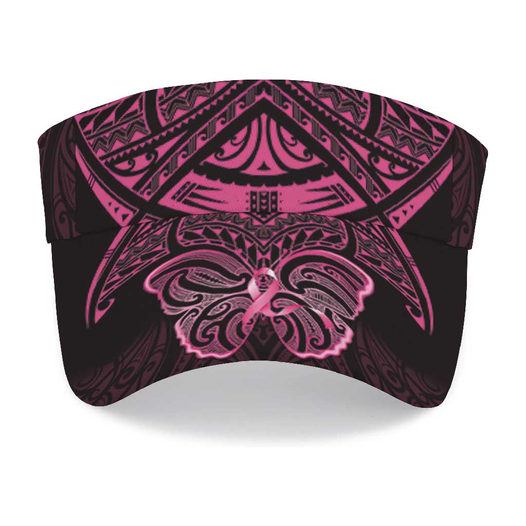 New Zealand Breast Cancer Awareness Sun Visor Cap Maori Butterfly Pink Ribbon Black Version LT14 - Polynesian Pride
