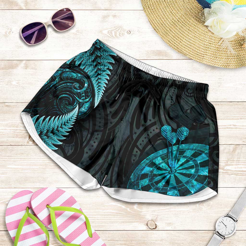 New Zealand Darts Shorts for Women Happiness Is A Tight Threesome Maori Paua Shell LT14 Turquoise - Polynesian Pride