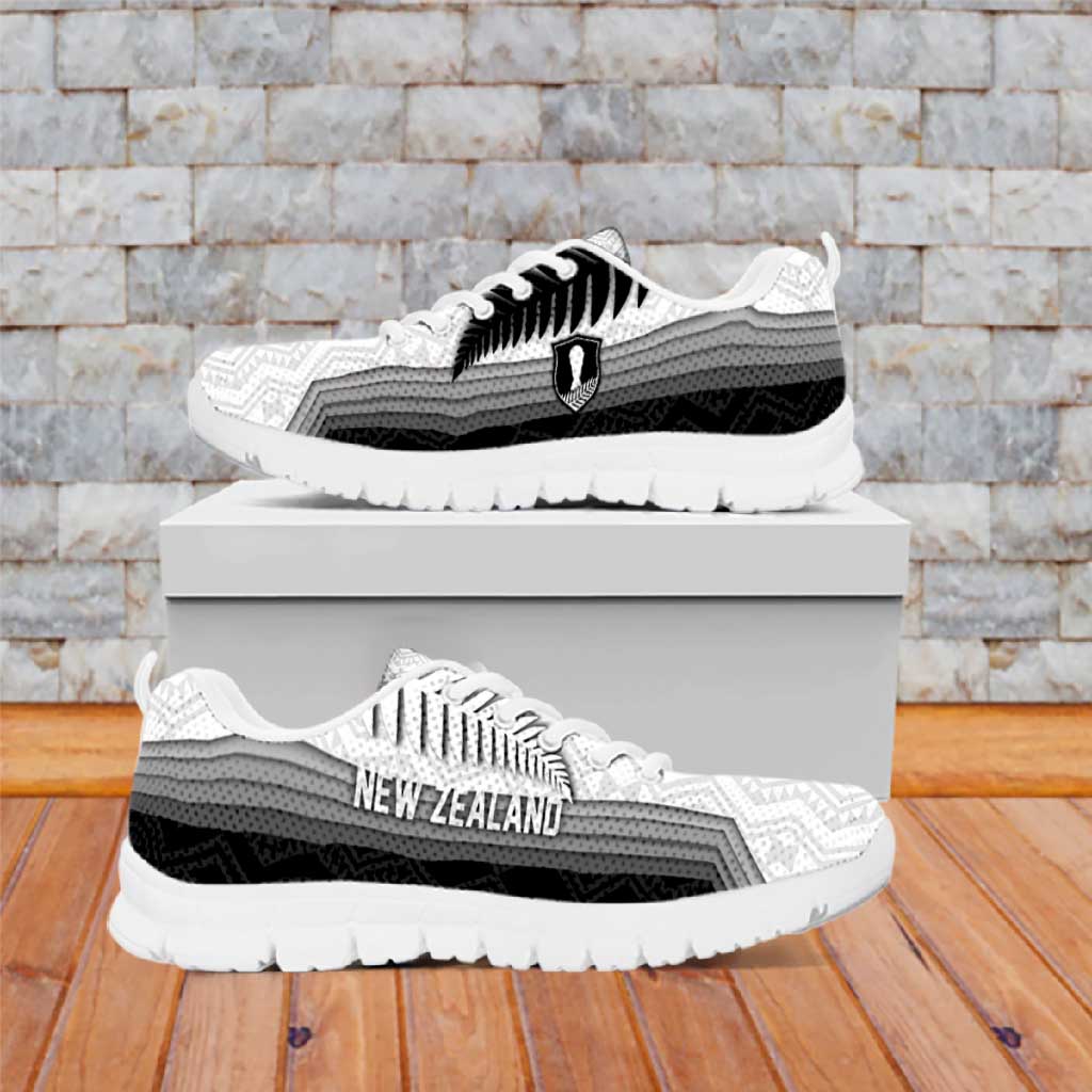 New Zealand Football Sneakers Silver Fern Maori Pattern Monochrome