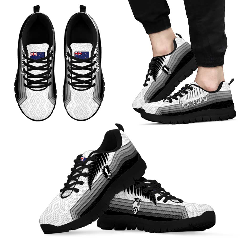 New Zealand Football Sneakers Silver Fern Maori Pattern Monochrome