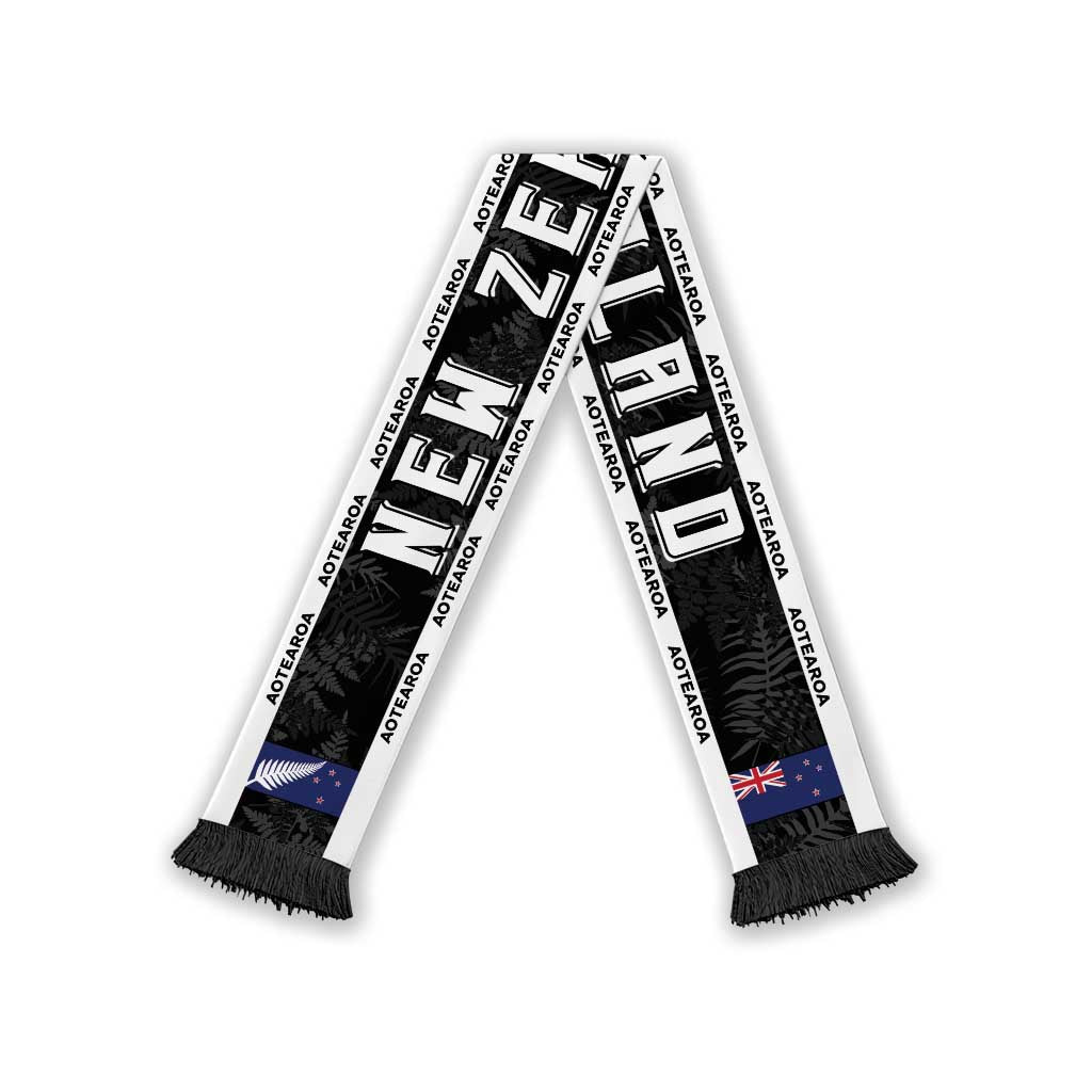 New Zealand Football Soccer Scarf Aotearoa Silver Fern LT05 Black Fringe One Size Black - Polynesian Pride