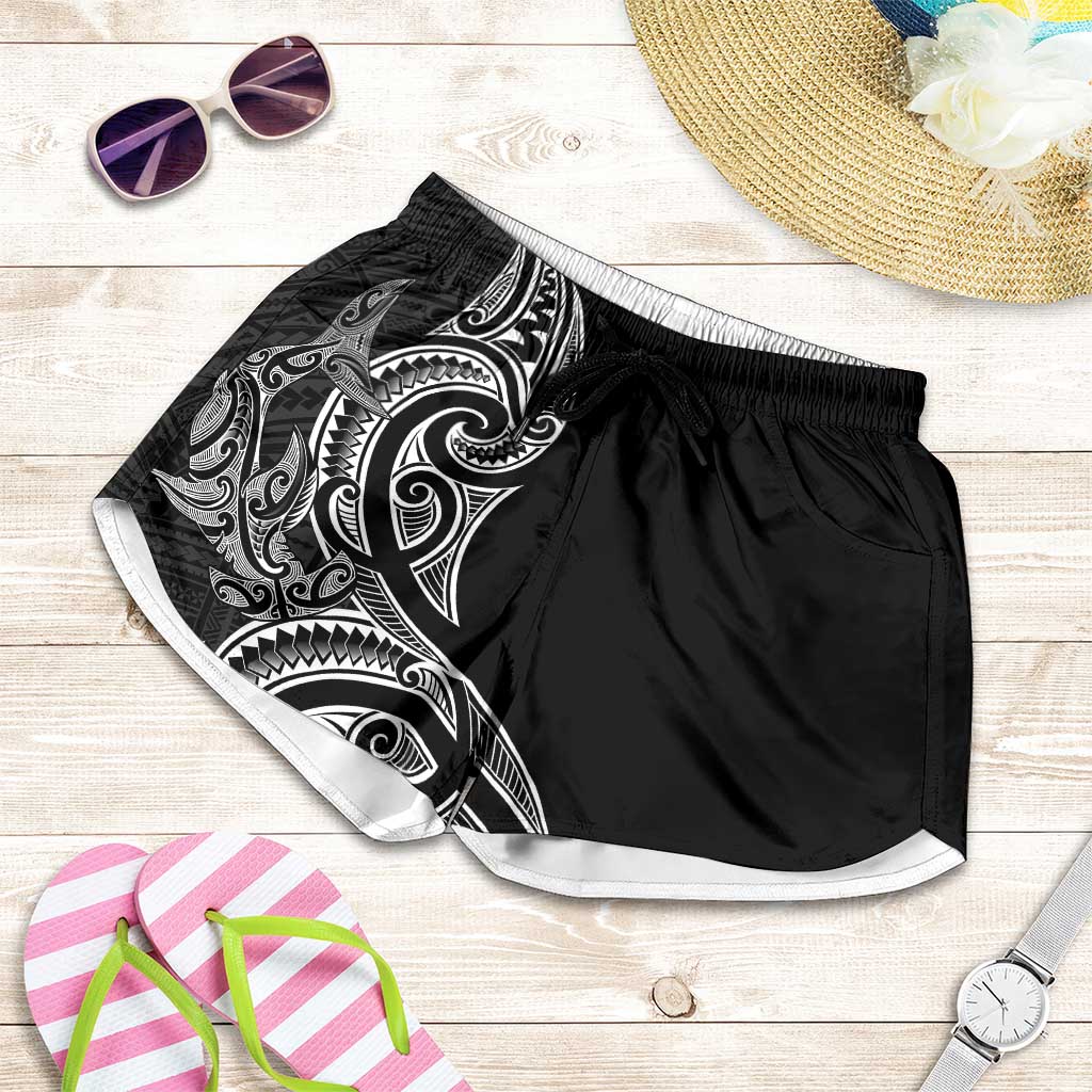 New Zealand Hammerhead Shark Shorts for Women Maori Haehae Mangopare Black LT14 Black - Polynesian Pride