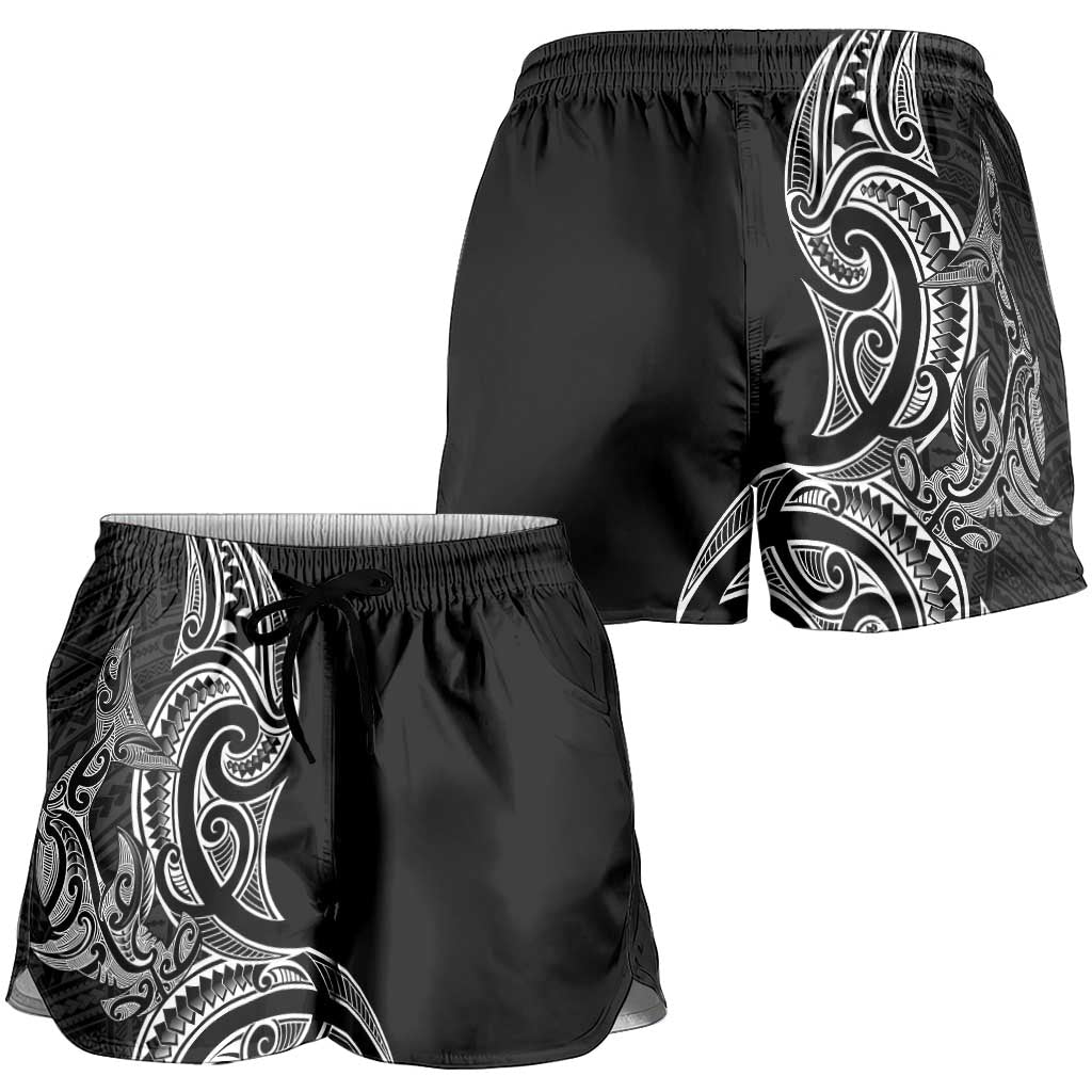 New Zealand Hammerhead Shark Shorts for Women Maori Haehae Mangopare Black LT14 - Polynesian Pride