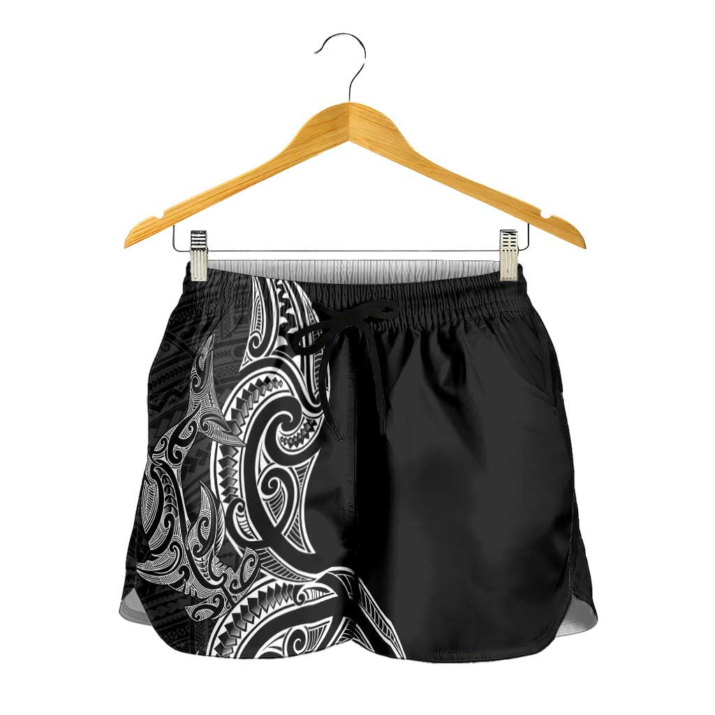 New Zealand Hammerhead Shark Shorts for Women Maori Haehae Mangopare Black LT14 - Polynesian Pride