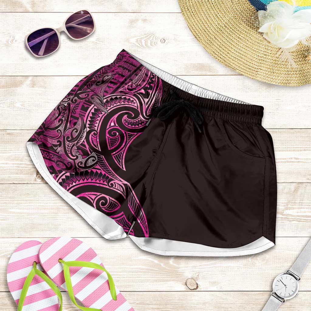 New Zealand Hammerhead Shark Shorts for Women Maori Haehae Mangopare Pink LT14 Pink - Polynesian Pride