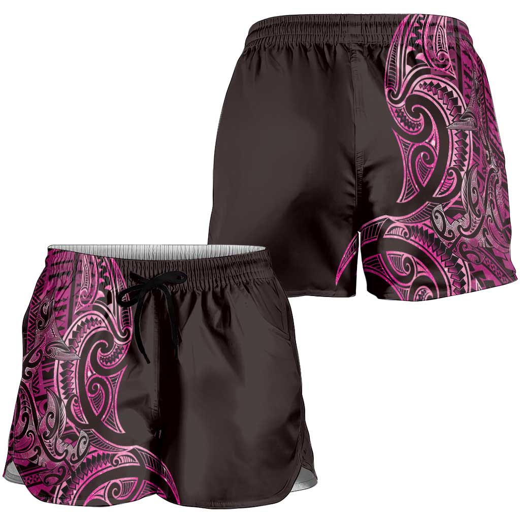 New Zealand Hammerhead Shark Shorts for Women Maori Haehae Mangopare Pink LT14 - Polynesian Pride