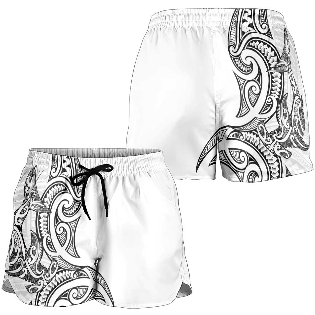 New Zealand Hammerhead Shark Shorts for Women Maori Haehae Mangopare White LT14 - Polynesian Pride