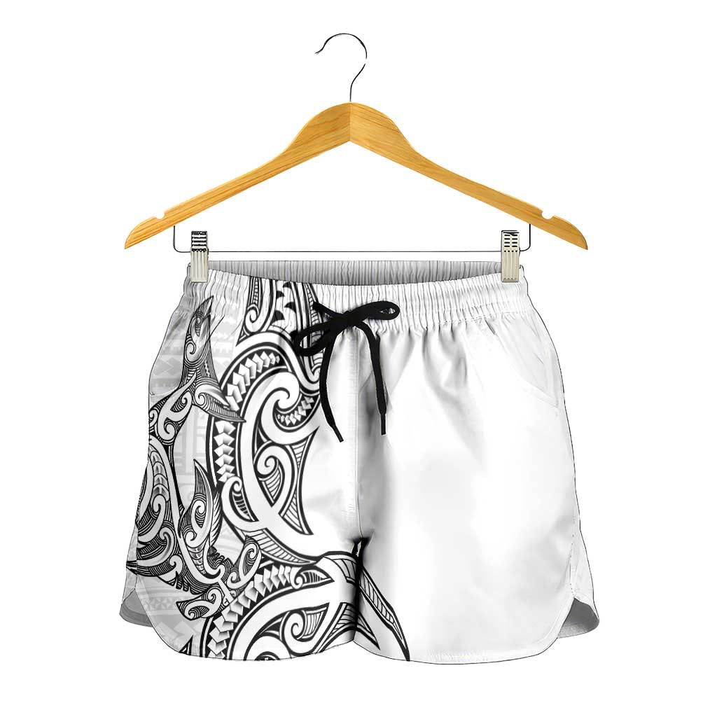 New Zealand Hammerhead Shark Shorts for Women Maori Haehae Mangopare White LT14 - Polynesian Pride