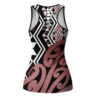 New Zealand Hollow Tank Top Aotearoa Kowhaiwhai Mix Taniko Art - Brown LT14 - Polynesian Pride